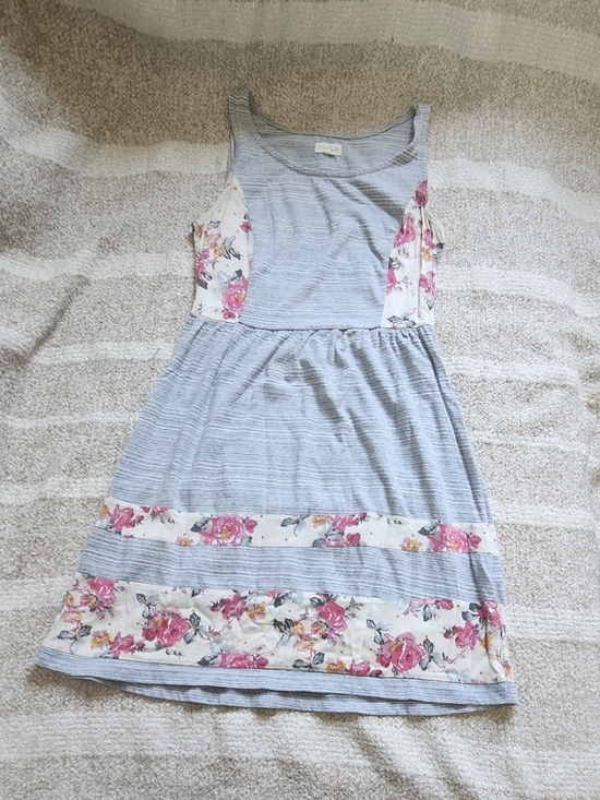 Maison Jules Other - Maison Jules Light Blue Striped Dress with Pink Floral Panels